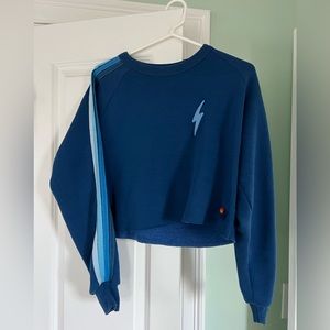 AVIATOR NATION BOLT EMBROIDERY CLASSIC CROPPED CREW SWEATSHIRT - SMALL